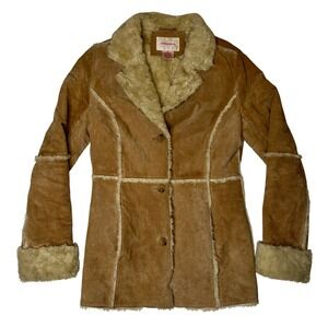 XHILARATION VTG Leather Coat Womens S Faux Fur Lining Jacket Penny Lane Y2K Boho